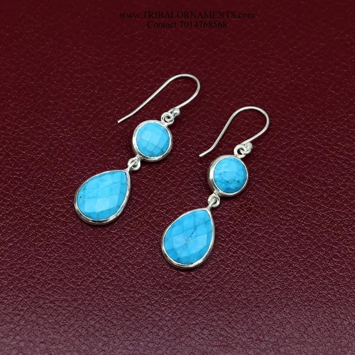 Earrings TRIBAL ORNAMENTS Simulated sapphire 925 silver daily use simulated sapphire hoops earrings s02