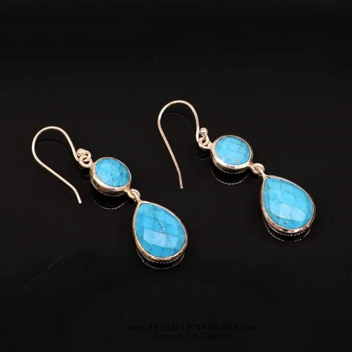 Earrings TRIBAL ORNAMENTS Simulated sapphire 925 silver daily use simulated sapphire hoops earrings s02