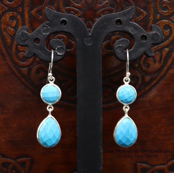 Earrings TRIBAL ORNAMENTS Simulated sapphire 925 silver daily use simulated sapphire hoops earrings s02