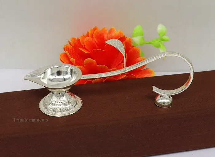 Earrings TRIBAL ORNAMENTS Vintage style solid Sterling silver handmade single deepak oil lamp Aarti lamp amazing handcrafting work decor temple art figurine su435