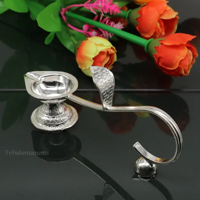 Earrings TRIBAL ORNAMENTS Vintage style solid Sterling silver handmade single deepak oil lamp Aarti lamp amazing handcrafting work decor temple art figurine su435