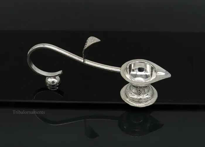 Earrings TRIBAL ORNAMENTS Vintage style solid Sterling silver handmade single deepak oil lamp Aarti lamp amazing handcrafting work decor temple art figurine su435