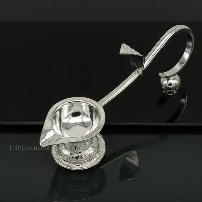 Earrings TRIBAL ORNAMENTS Vintage style solid Sterling silver handmade single deepak oil lamp Aarti lamp amazing handcrafting work decor temple art figurine su435