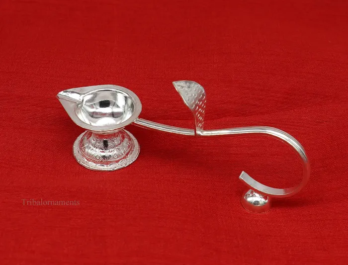 Earrings TRIBAL ORNAMENTS Vintage style solid Sterling silver handmade single deepak oil lamp Aarti lamp amazing handcrafting work decor temple art figurine su435