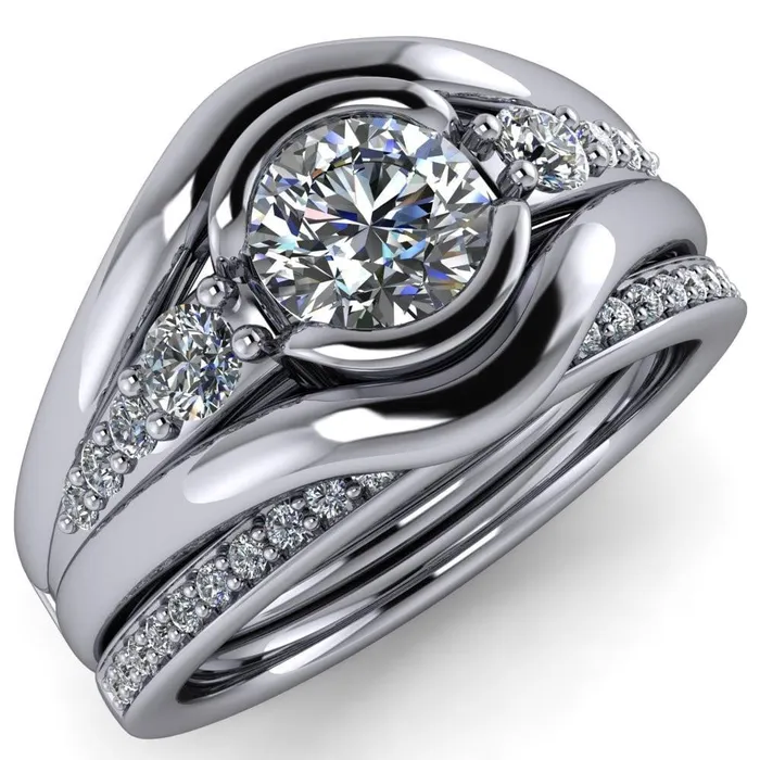 Elaine Round Center Stone HalfBezel Accent Split Shank Ring Fire Brilliance Rings Elaine Round Center Stone HalfBezel Accent Split Shank Ring Fire Brilliance Rings