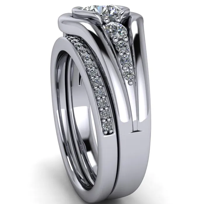 Elaine Round Center Stone HalfBezel Accent Split Shank Ring Fire Brilliance Rings