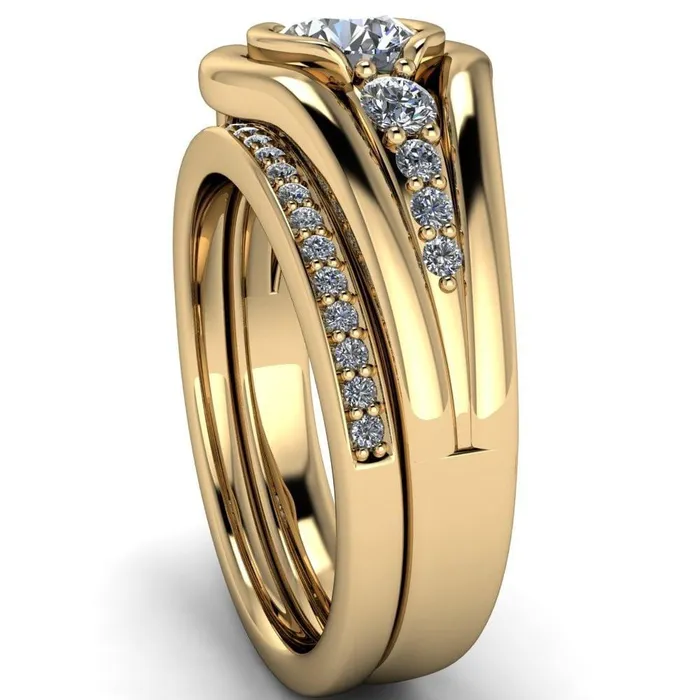 Elaine Round Center Stone HalfBezel Accent Split Shank Ring Fire Brilliance Rings