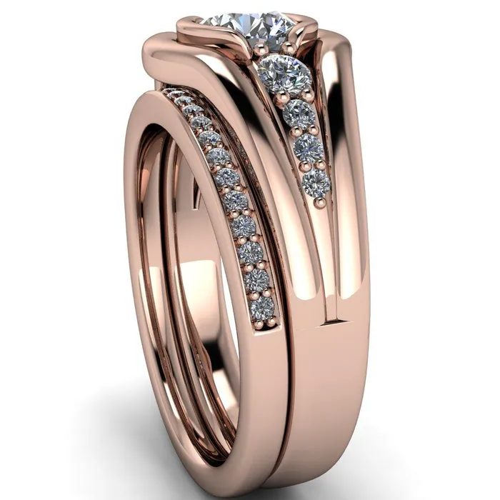 Elaine Round Center Stone HalfBezel Accent Split Shank Ring Fire Brilliance Rings