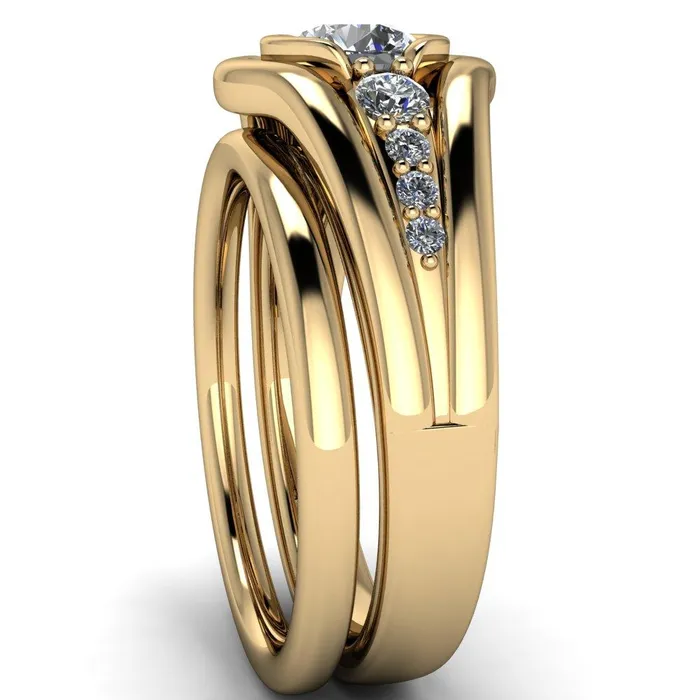 Elaine Round Center Stone HalfBezel Accent Split Shank Ring Fire Brilliance Rings