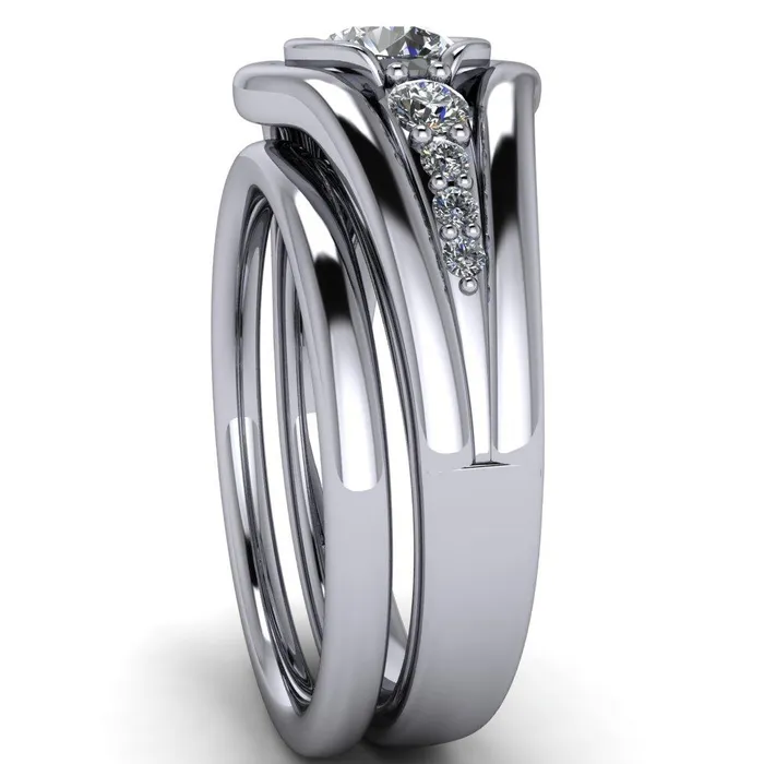 Elaine Round Center Stone HalfBezel Accent Split Shank Ring Fire Brilliance Rings