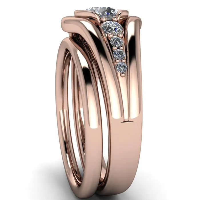 Elaine Round Center Stone HalfBezel Accent Split Shank Ring Fire Brilliance Rings