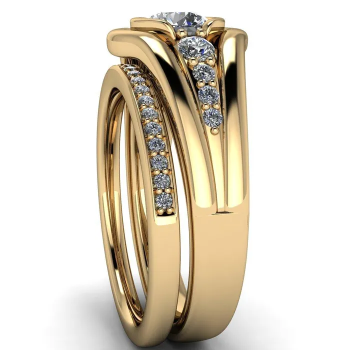 Elaine Round Center Stone HalfBezel Accent Split Shank Ring Fire Brilliance Rings