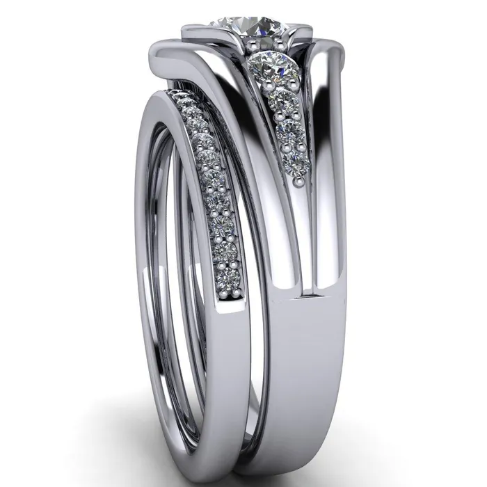 Elaine Round Center Stone HalfBezel Accent Split Shank Ring Fire Brilliance Rings