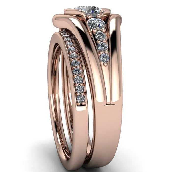 Elaine Round Center Stone HalfBezel Accent Split Shank Ring Fire Brilliance Rings