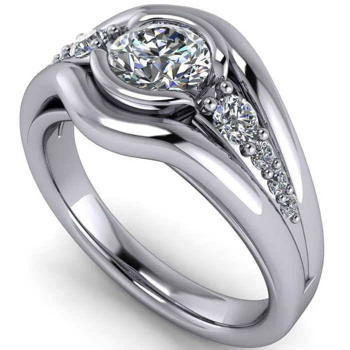 Elaine Round Center Stone HalfBezel Accent Split Shank Ring Fire Brilliance Rings