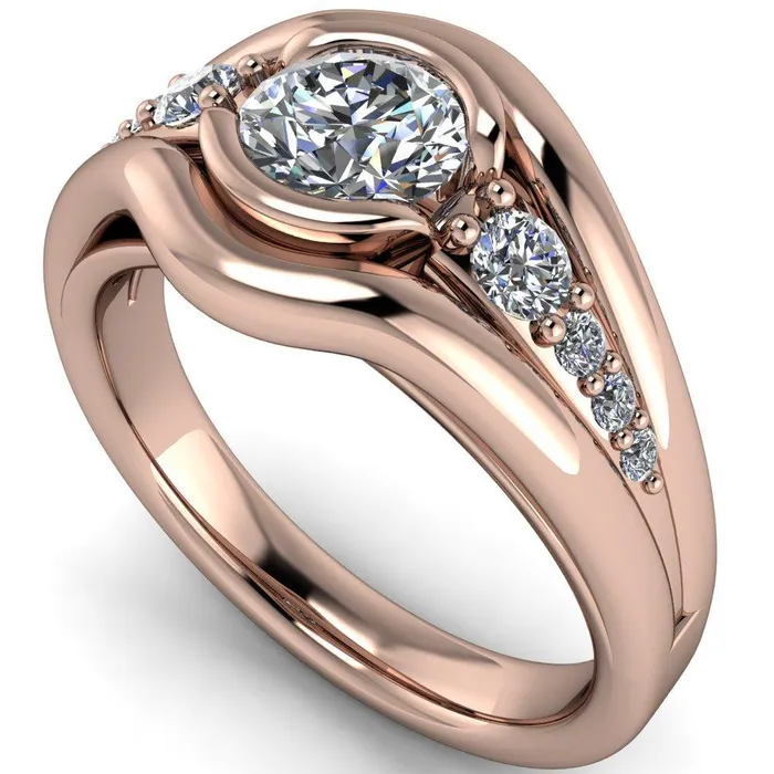 Elaine Round Center Stone HalfBezel Accent Split Shank Ring Fire Brilliance Rings