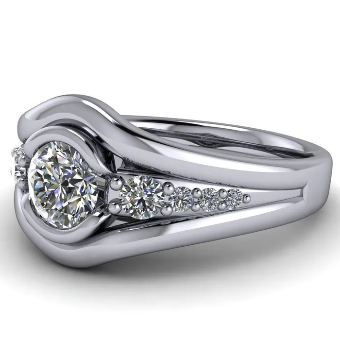 Elaine Round Center Stone HalfBezel Accent Split Shank Ring Fire Brilliance Rings