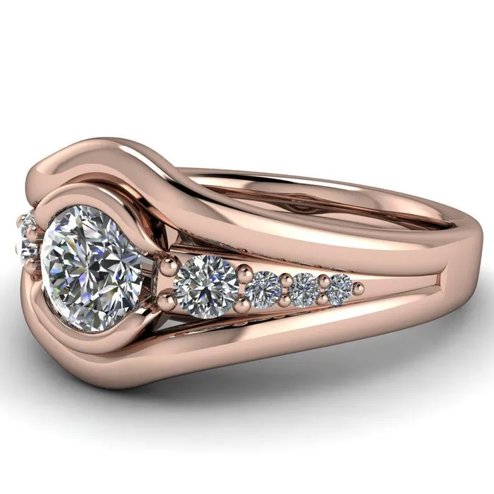 Elaine Round Center Stone HalfBezel Accent Split Shank Ring Fire Brilliance Rings