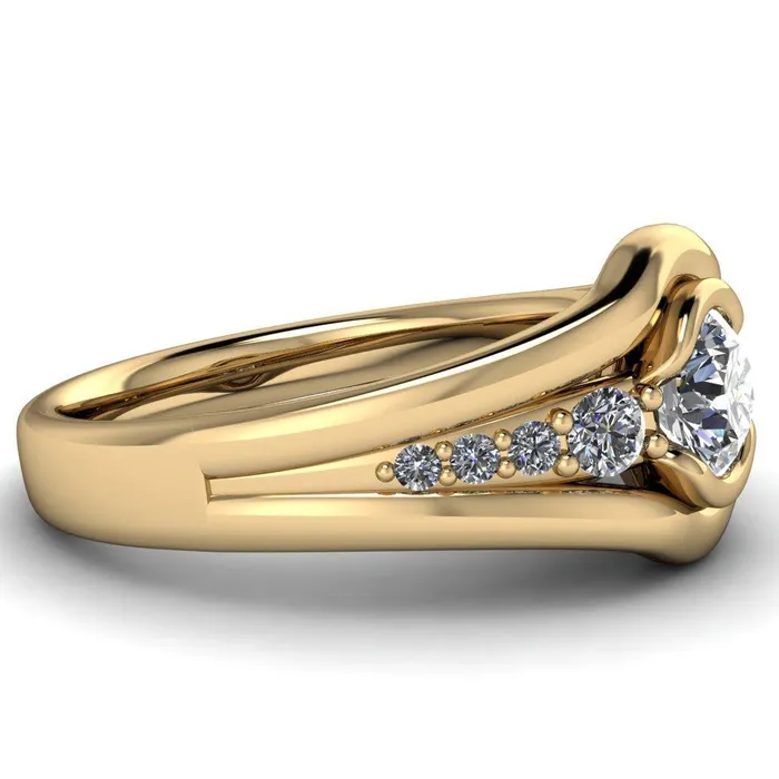 Elaine Round Center Stone HalfBezel Accent Split Shank Ring Fire Brilliance Rings