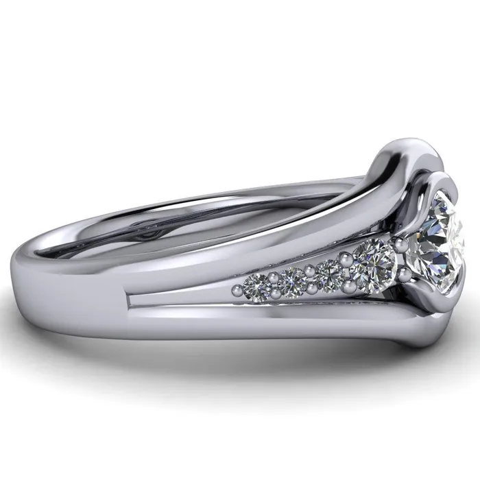 Elaine Round Center Stone HalfBezel Accent Split Shank Ring Fire Brilliance Rings