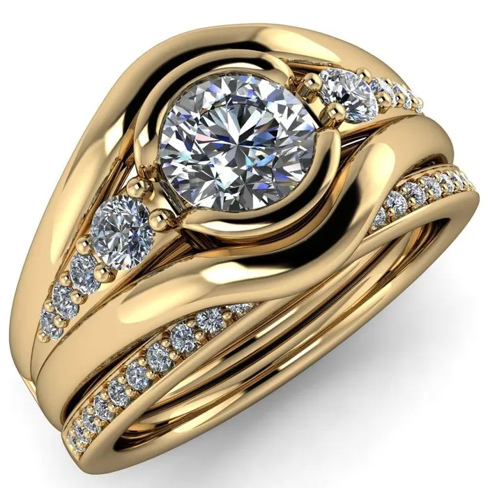 Elaine Round Center Stone HalfBezel Accent Split Shank Ring Fire Brilliance Rings