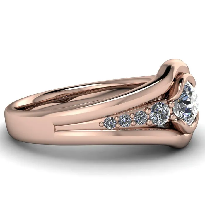 Elaine Round Center Stone HalfBezel Accent Split Shank Ring Fire Brilliance Rings