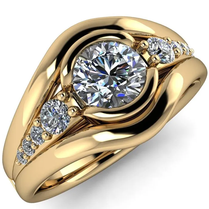 Elaine Round Center Stone HalfBezel Accent Split Shank Ring Fire Brilliance Rings