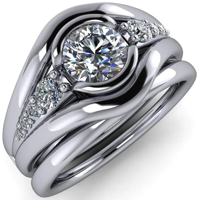 Elaine Round Center Stone HalfBezel Accent Split Shank Ring Fire Brilliance Rings