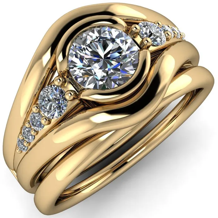 Elaine Round Center Stone HalfBezel Accent Split Shank Ring Fire Brilliance Rings