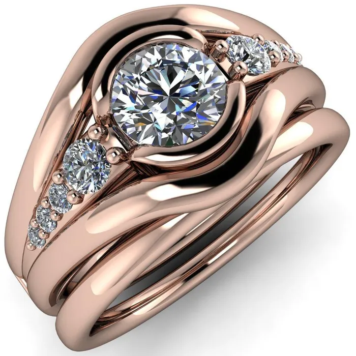 Elaine Round Center Stone HalfBezel Accent Split Shank Ring Fire Brilliance Rings