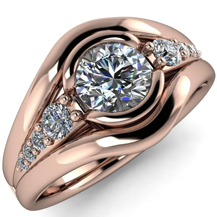 Elaine Round Center Stone HalfBezel Accent Split Shank Ring Fire Brilliance Rings
