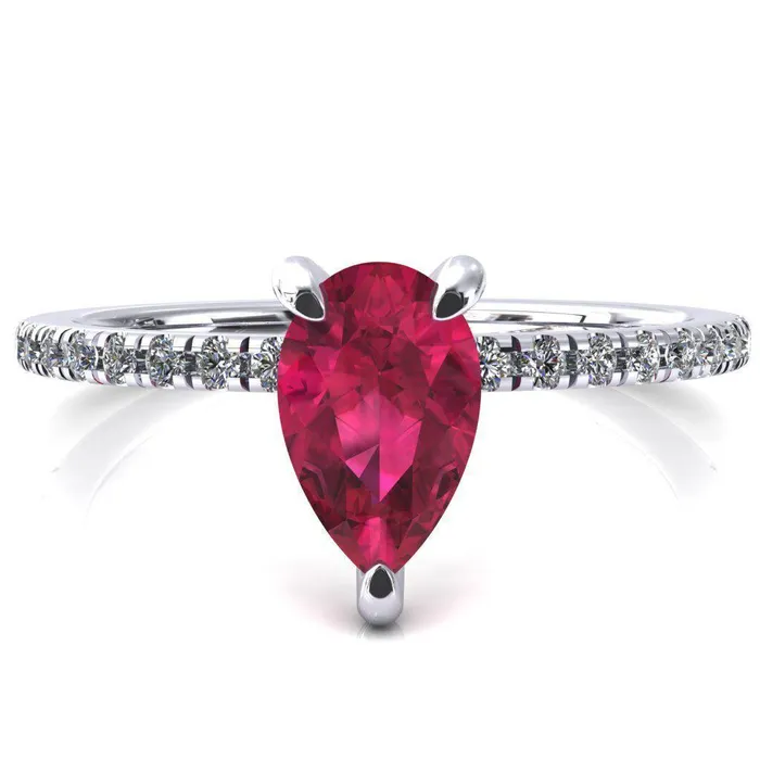 Ezili Pear Ruby 3 Claw Prong Micro Pave Diamond Sides Engagement Ring Fire Brilliance Rings Ezili Pear Ruby 3 Claw Prong Micro Pave Diamond Sides Engagement Ring Fire Brilliance Rings