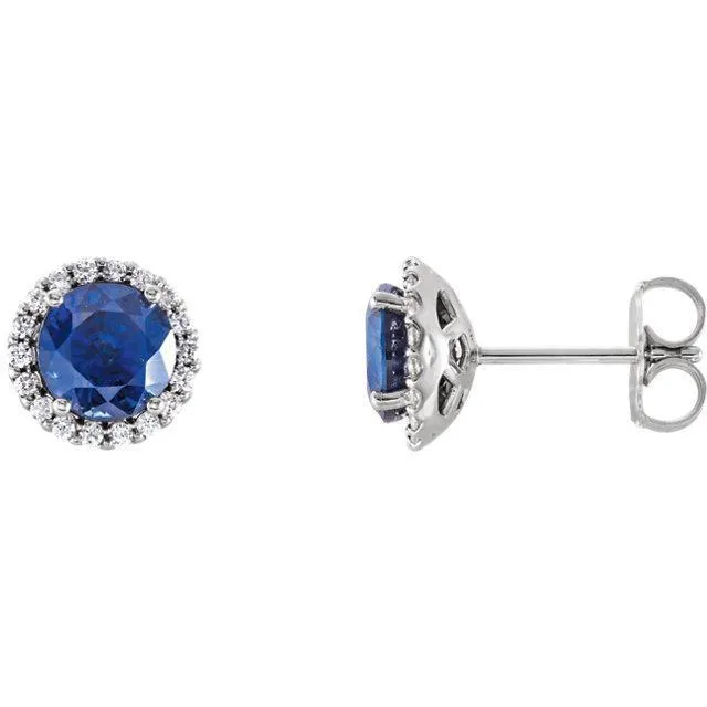 Fire Brilliance Earrings Round LabCreated Blue Sapphire Natural Diamond Halo 4 Prong Earrings Fire Brilliance Earrings Round LabCreated Blue Sapphire Natural Diamond Halo 4 Prong Earrings