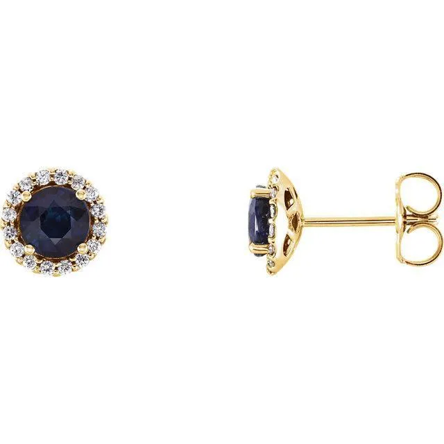 Fire Brilliance Earrings Round LabCreated Blue Sapphire Natural Diamond Halo 4 Prong Earrings