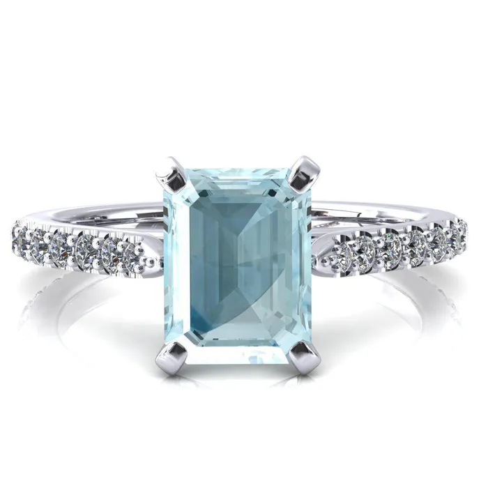 Fire Brilliance Kelsy Emerald Aqua Blue Spinel 4 Prong 34 Shared Scalloped Inverted Cathedral Ring Rings Fire Brilliance Kelsy Emerald Aqua Blue Spinel 4 Prong 34 Shared Scalloped Inverted Cathedral Ring Rings