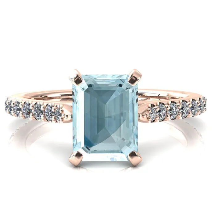 Fire Brilliance Kelsy Emerald Aqua Blue Spinel 4 Prong 34 Shared Scalloped Inverted Cathedral Ring Rings