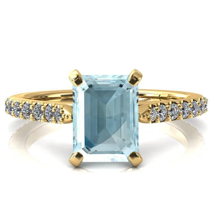 Fire Brilliance Kelsy Emerald Aqua Blue Spinel 4 Prong 34 Shared Scalloped Inverted Cathedral Ring Rings