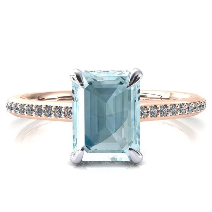 Fire Brilliance Kiki Emerald Aqua Blue Spinel 4 Prongs Claw Floating Halo 12 Pinpoint Inverted Cathedral Ring Rings