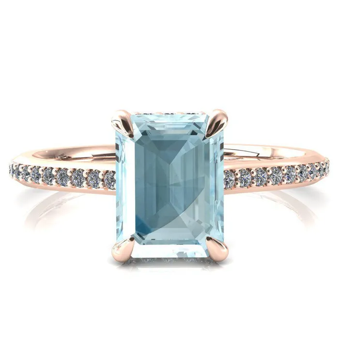 Fire Brilliance Kiki Emerald Aqua Blue Spinel 4 Prongs Claw Floating Halo 12 Pinpoint Inverted Cathedral Ring Rings