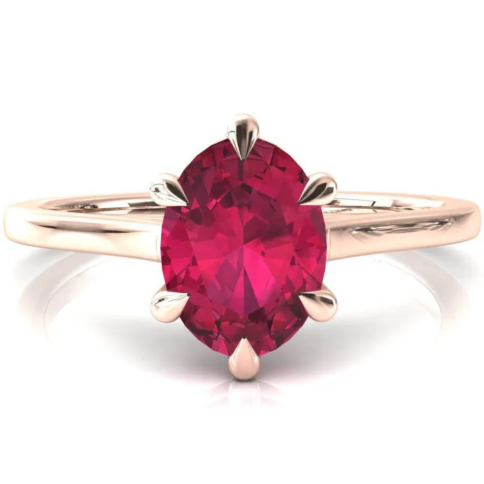 Fire Brilliance Lizzy Oval Ruby 6 Claw Prong Cathedral Engagement Ring Rings