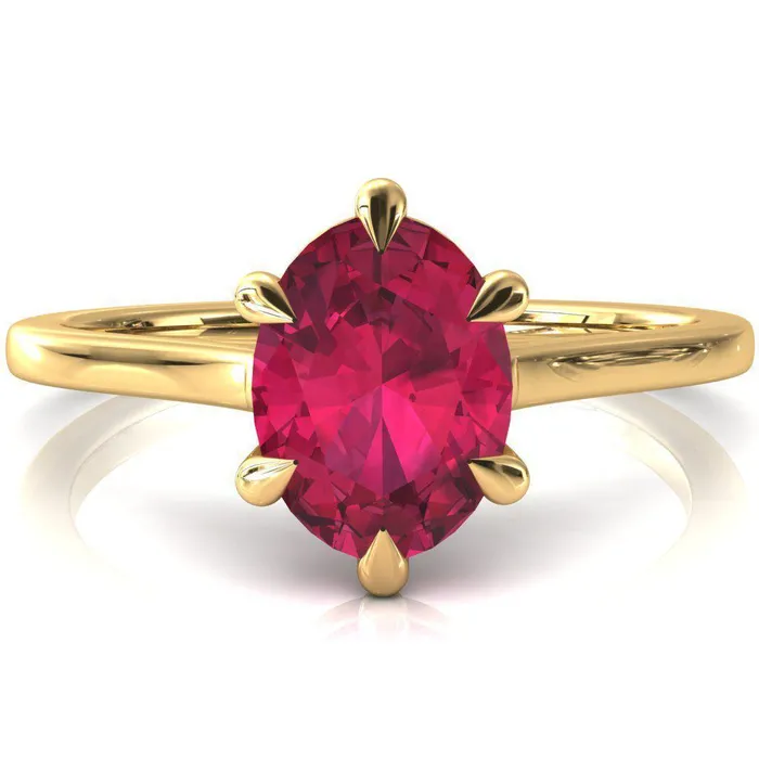 Fire Brilliance Lizzy Oval Ruby 6 Claw Prong Cathedral Engagement Ring Rings