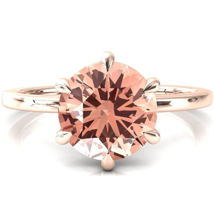 Fire Brilliance Lyla Round Champagne Sapphire 6 Claw Prong Single Rail Solitaire Ring Rings