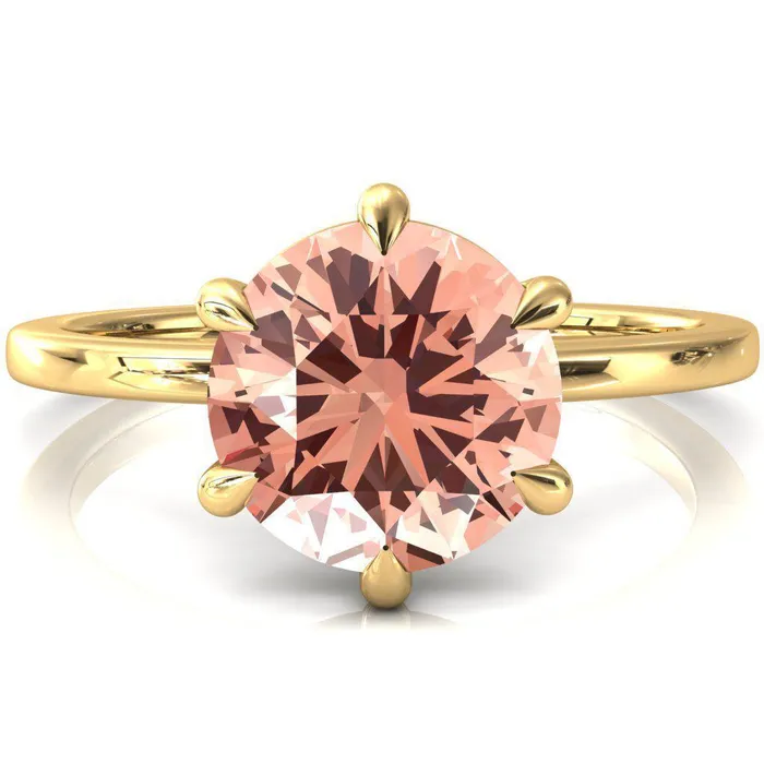 Fire Brilliance Lyla Round Champagne Sapphire 6 Claw Prong Single Rail Solitaire Ring Rings