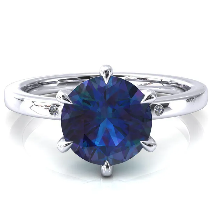 Fire Brilliance Maise Round Alexandrite 6 Prong Diamond Accent Engagement Ring Rings Fire Brilliance Maise Round Alexandrite 6 Prong Diamond Accent Engagement Ring Rings