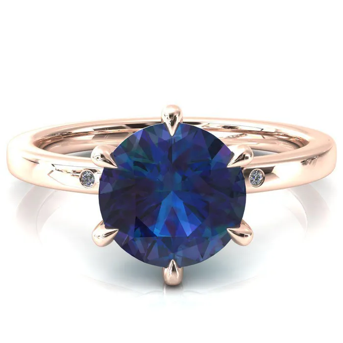 Fire Brilliance Maise Round Alexandrite 6 Prong Diamond Accent Engagement Ring Rings