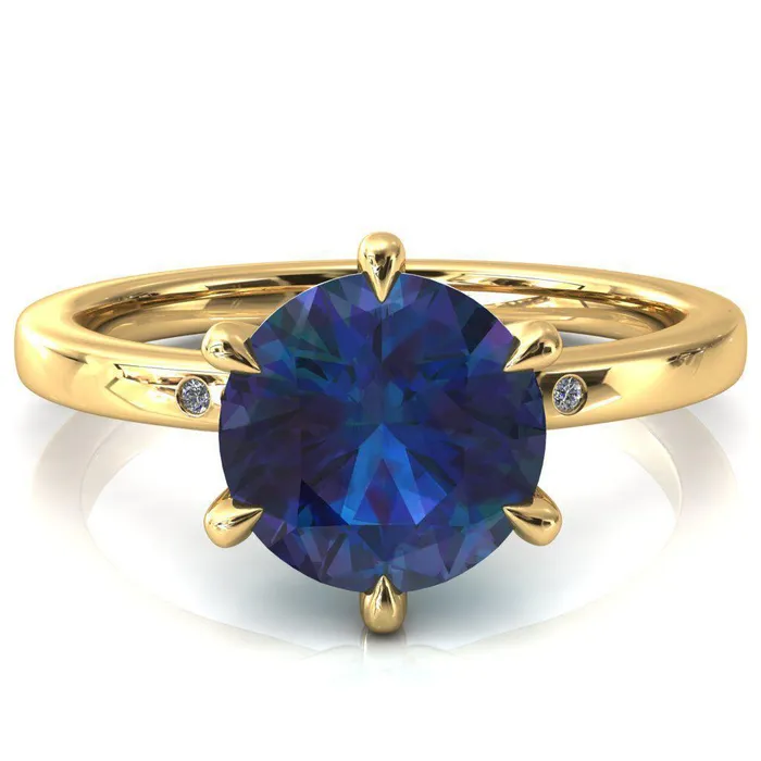 Fire Brilliance Maise Round Alexandrite 6 Prong Diamond Accent Engagement Ring Rings