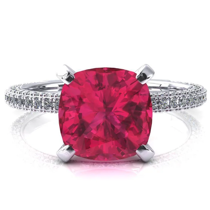 Fire Brilliance Mariyah Cushion Ruby 4 Prong 34 Eternity 3 Sided Diamond Shank Engagement Ring Rings Fire Brilliance Mariyah Cushion Ruby 4 Prong 34 Eternity 3 Sided Diamond Shank Engagement Ring Rings