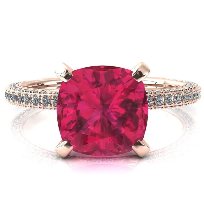 Fire Brilliance Mariyah Cushion Ruby 4 Prong 34 Eternity 3 Sided Diamond Shank Engagement Ring Rings