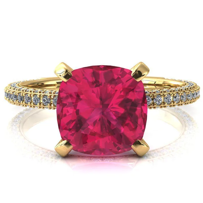 Fire Brilliance Mariyah Cushion Ruby 4 Prong 34 Eternity 3 Sided Diamond Shank Engagement Ring Rings