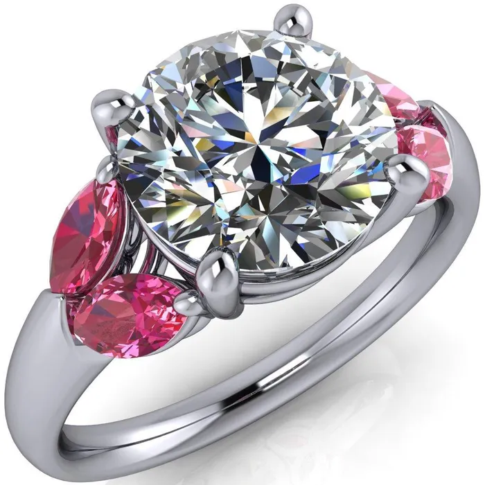 Fire Brilliance Rings Adrenne Round Center Stone 4 Prong Double Pink Sapphire Marquise Side Ring